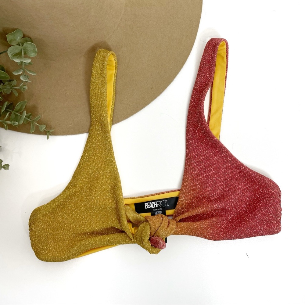 BEACH RIOT• yellow to red ombré metallic triangle bikini top